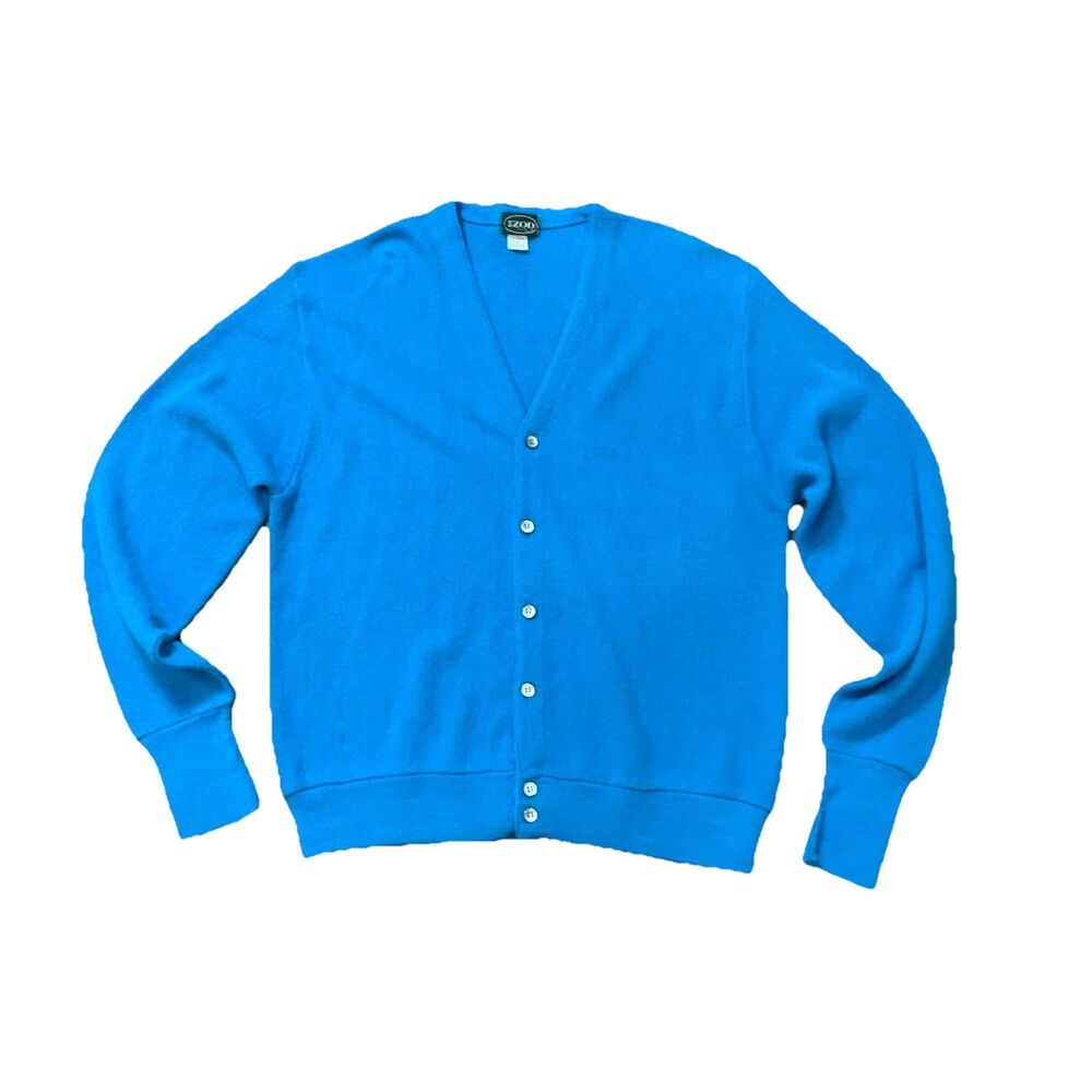 Vintage Late 70’s-80’s Izod Blue Knit Cardigan  Men's Large Made in USA Preppy